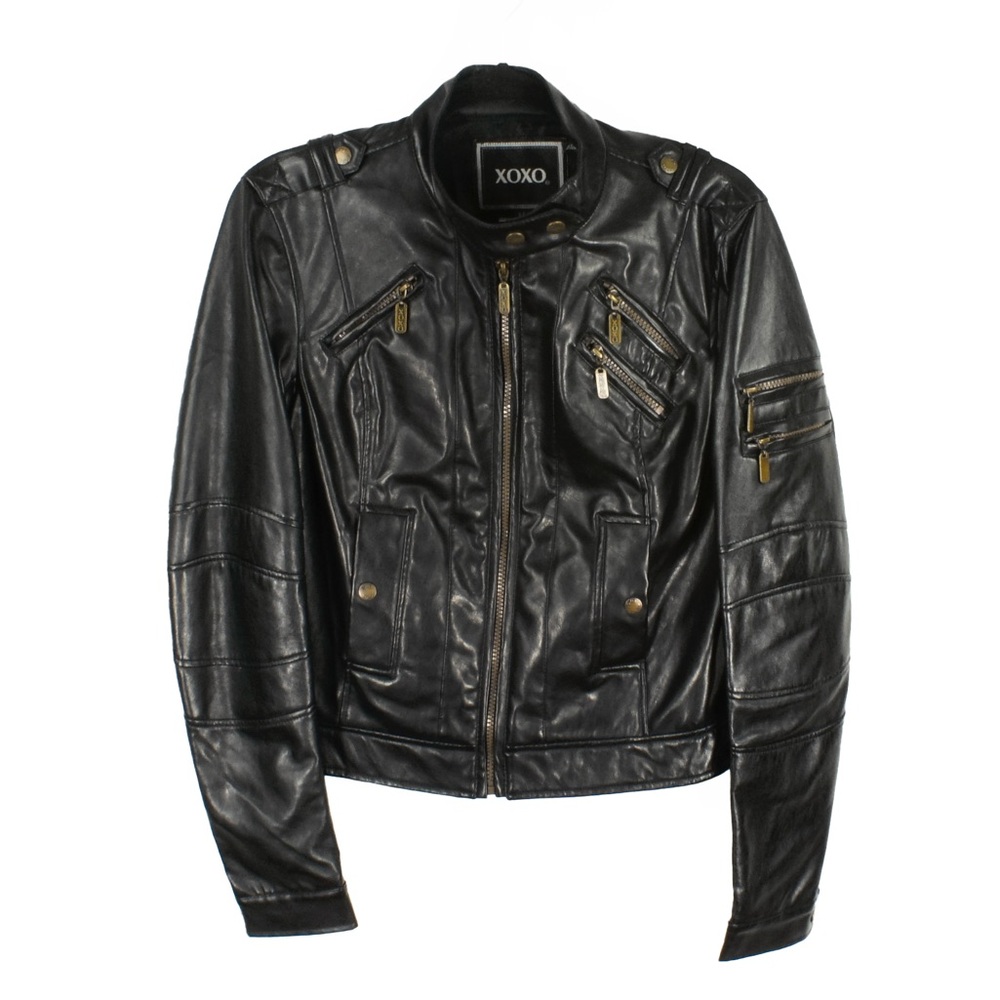 Vintage 2000s Y2K XOXO Faux Leather Moto Grunge Multi Pocket Jacket Material